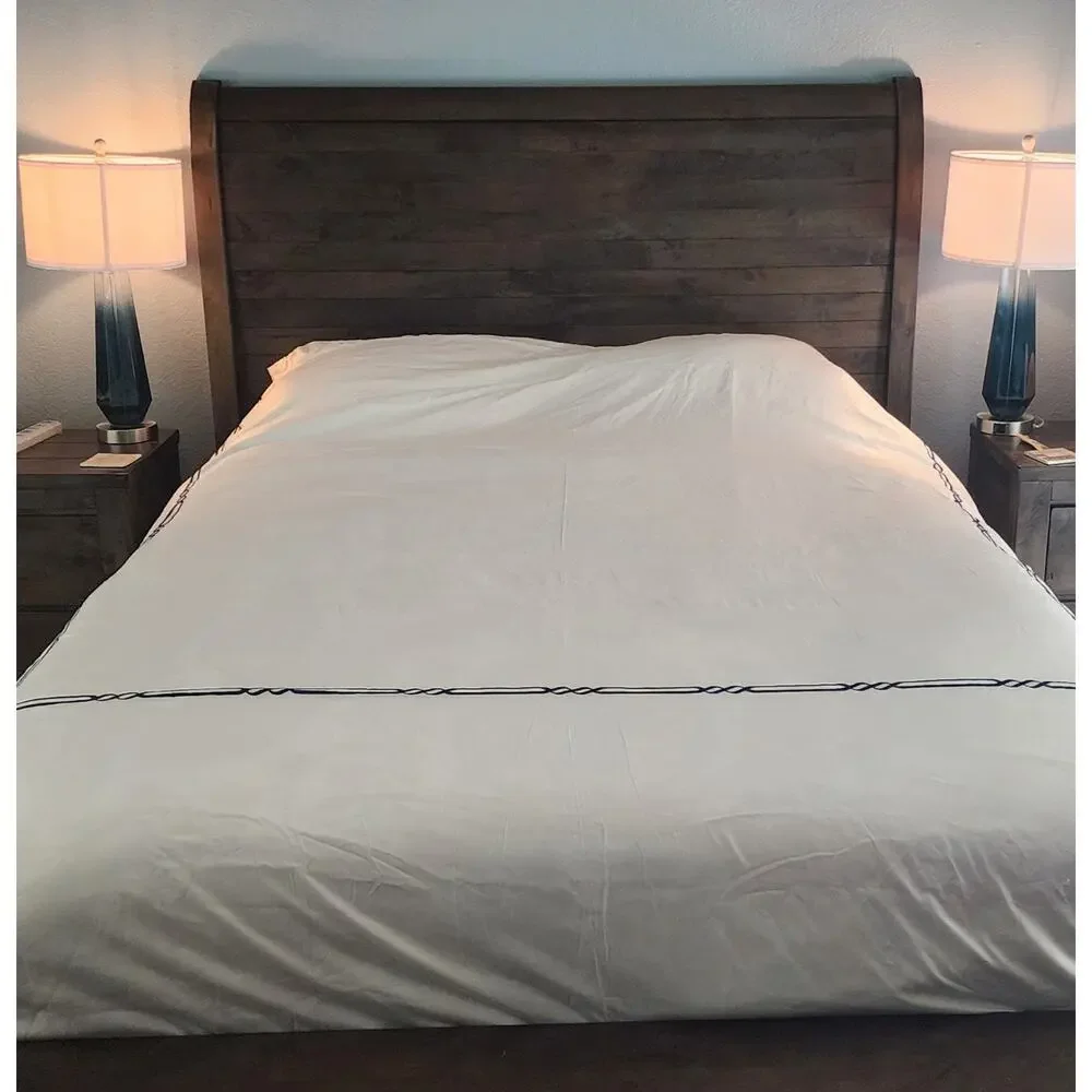 Frette Frame White Navy Embroidery Cotton King Duvet New